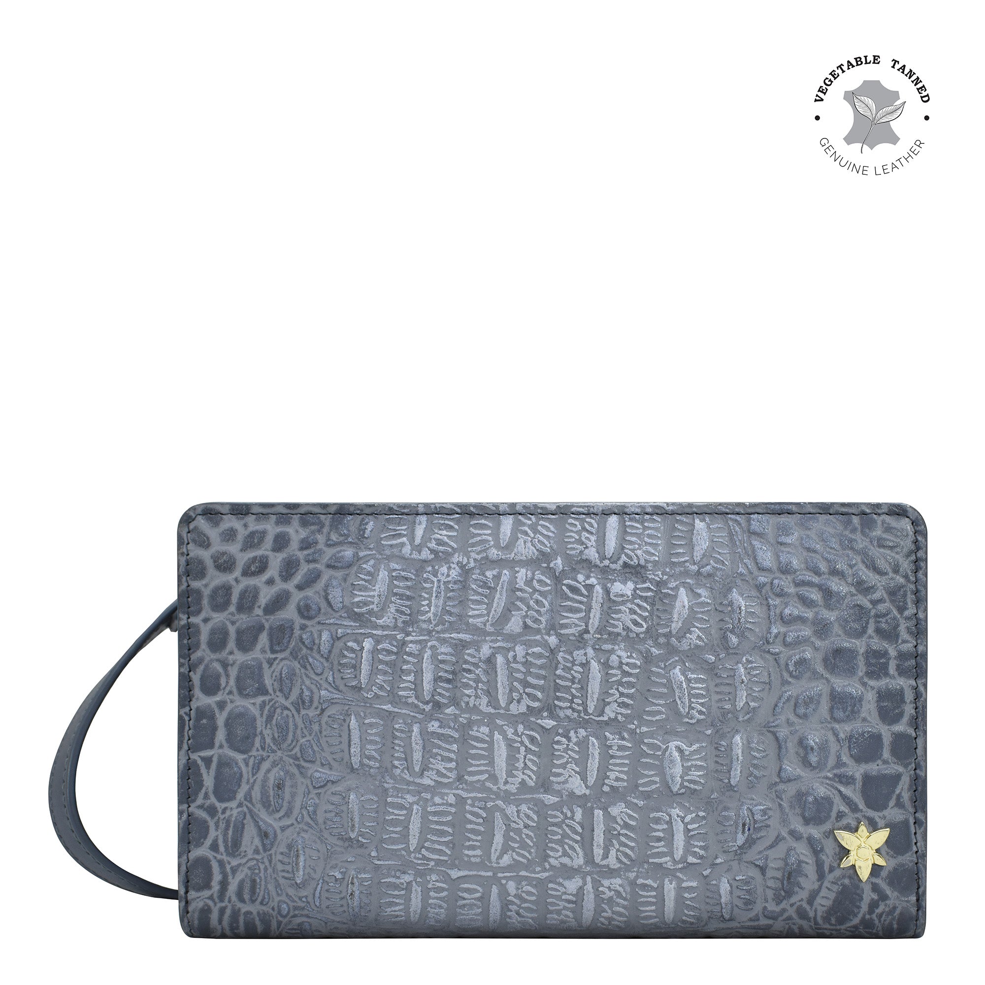 Croco Embossed Silver/Grey Organizer Wallet Crossbody - 1149