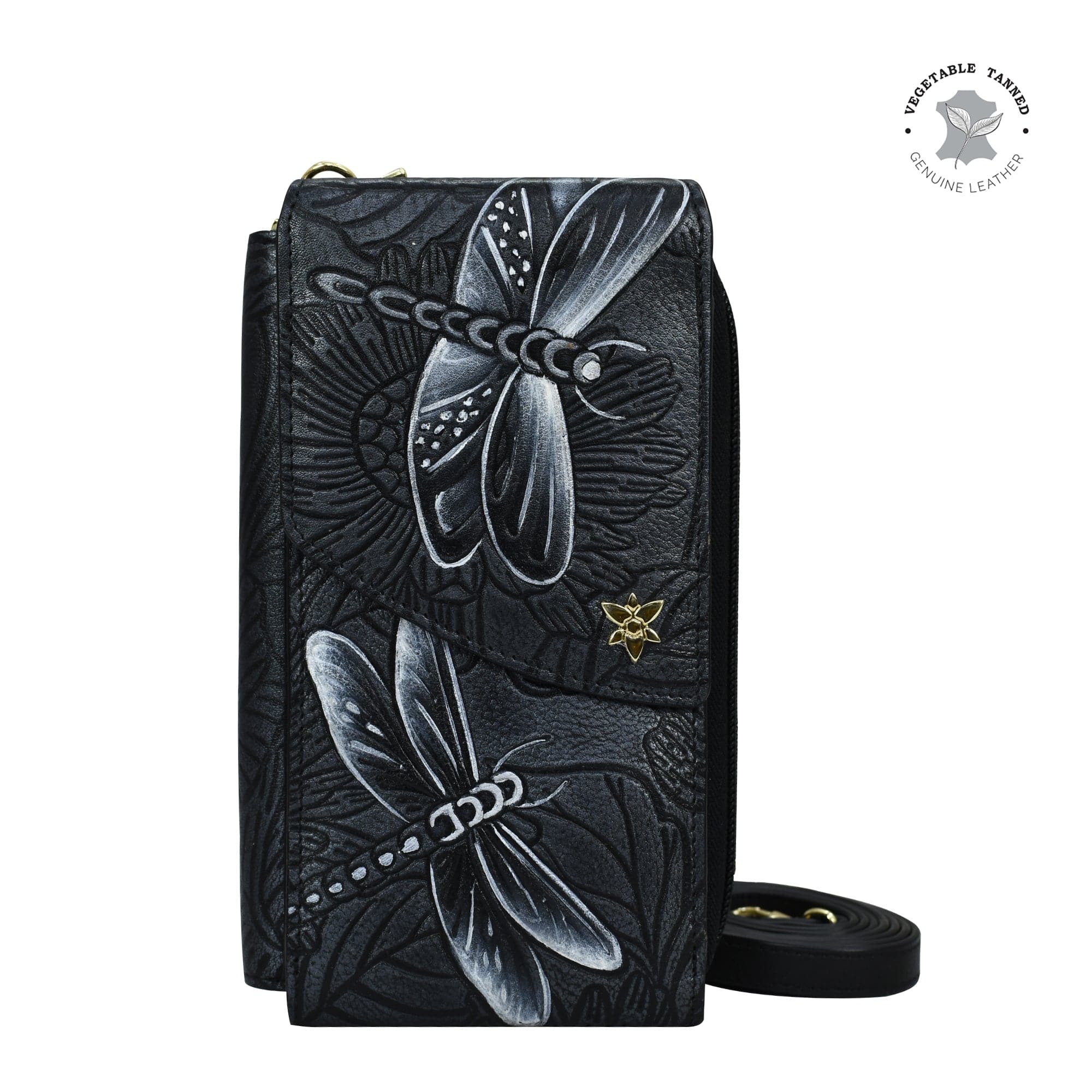 Tooled Dragonfly Meadow Pewter Crossbody Phone Case - 1173