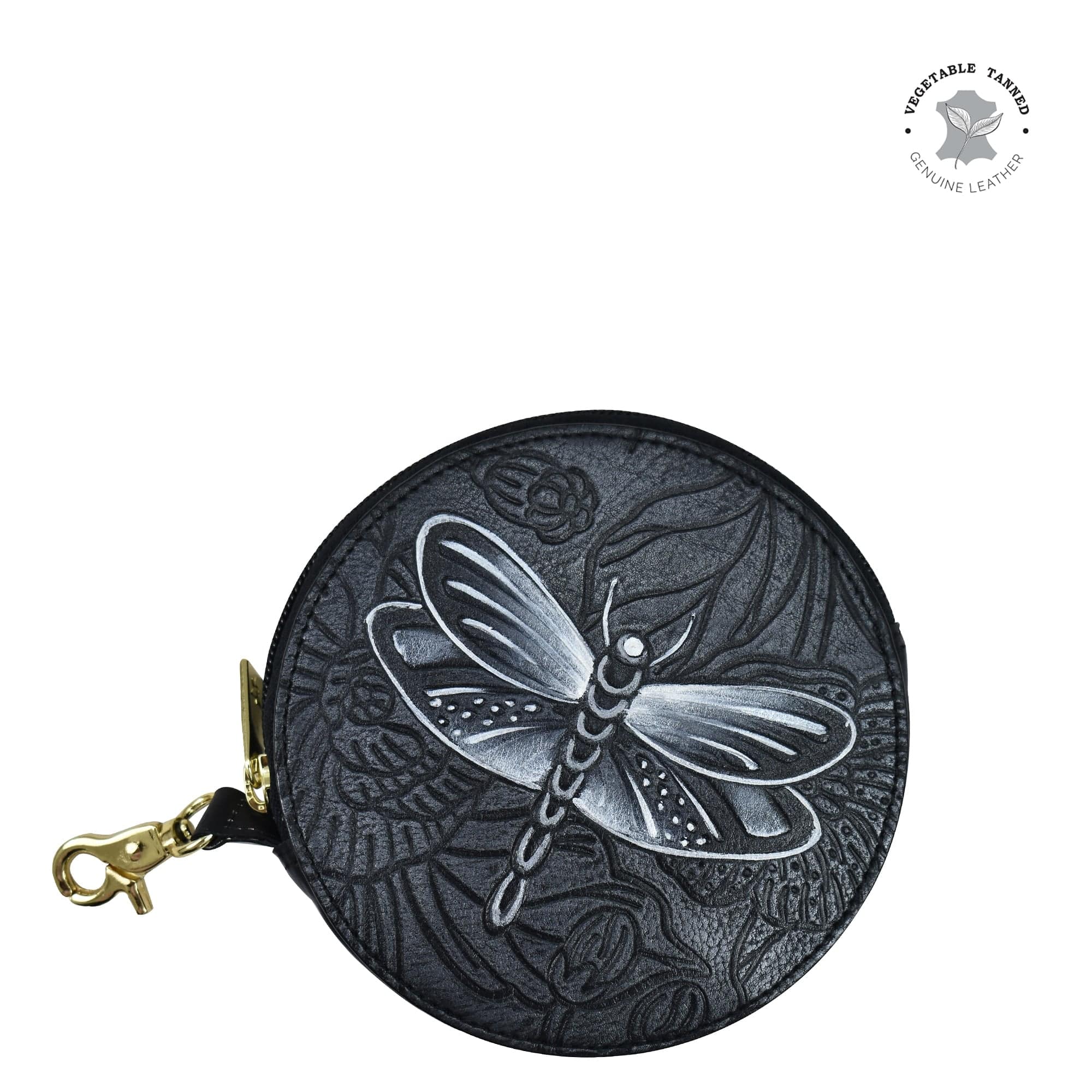 Tooled Dragonfly Meadow Pewter Round Coin Purse - 1175