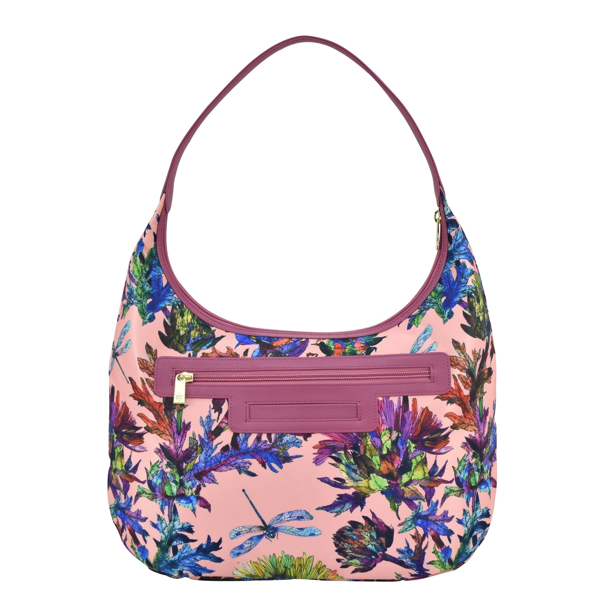 Fabric with Leather Trim Large Sling Hobo - 12010