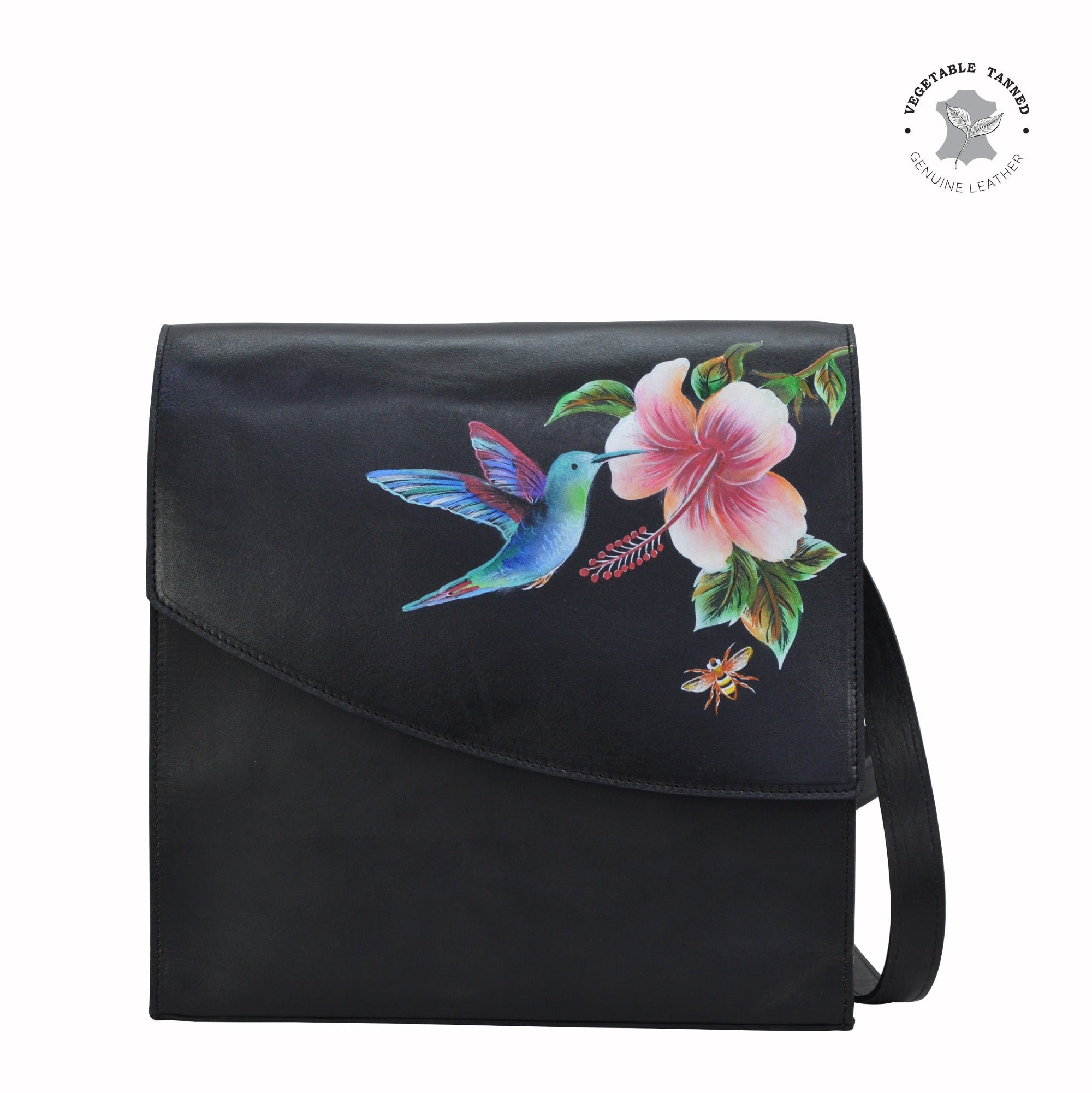 Hummingbird Black Flap Messenger Crossbody - 692