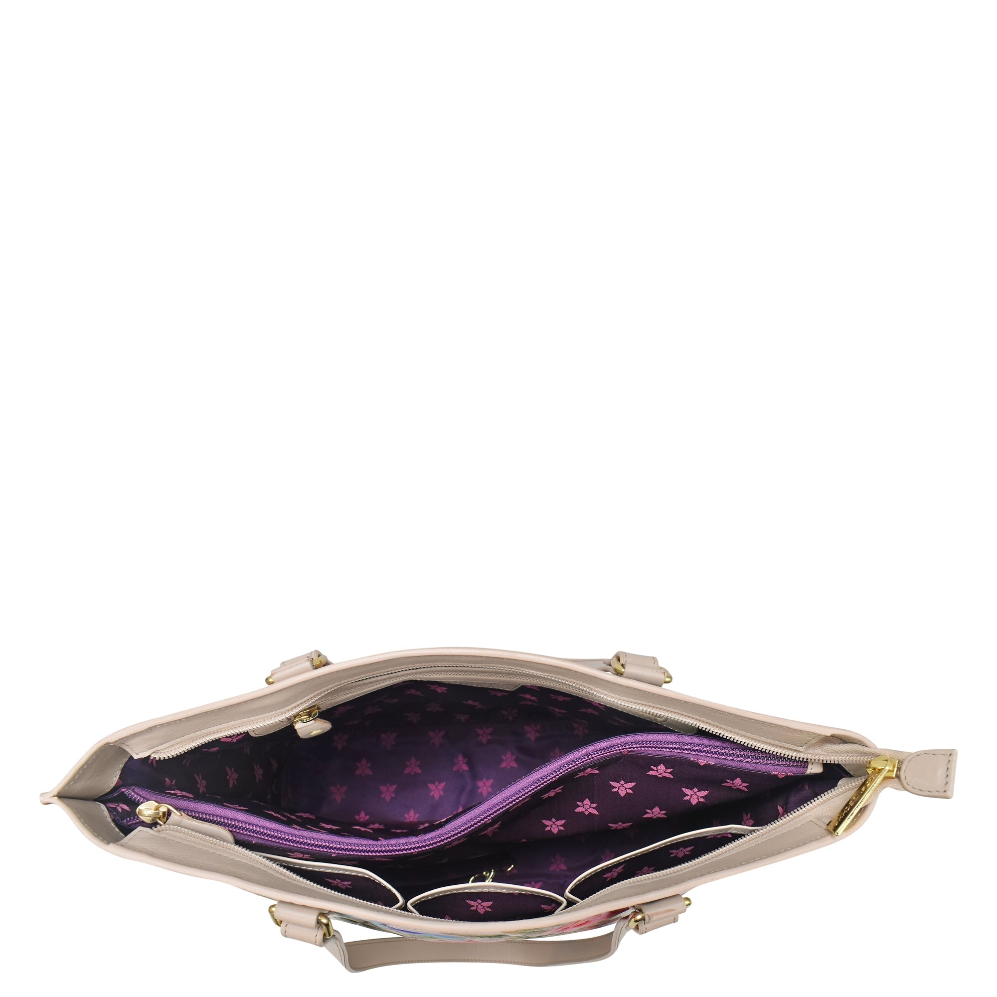 Leather Tooled  Rose Almond Painted Large Zip Top Tote