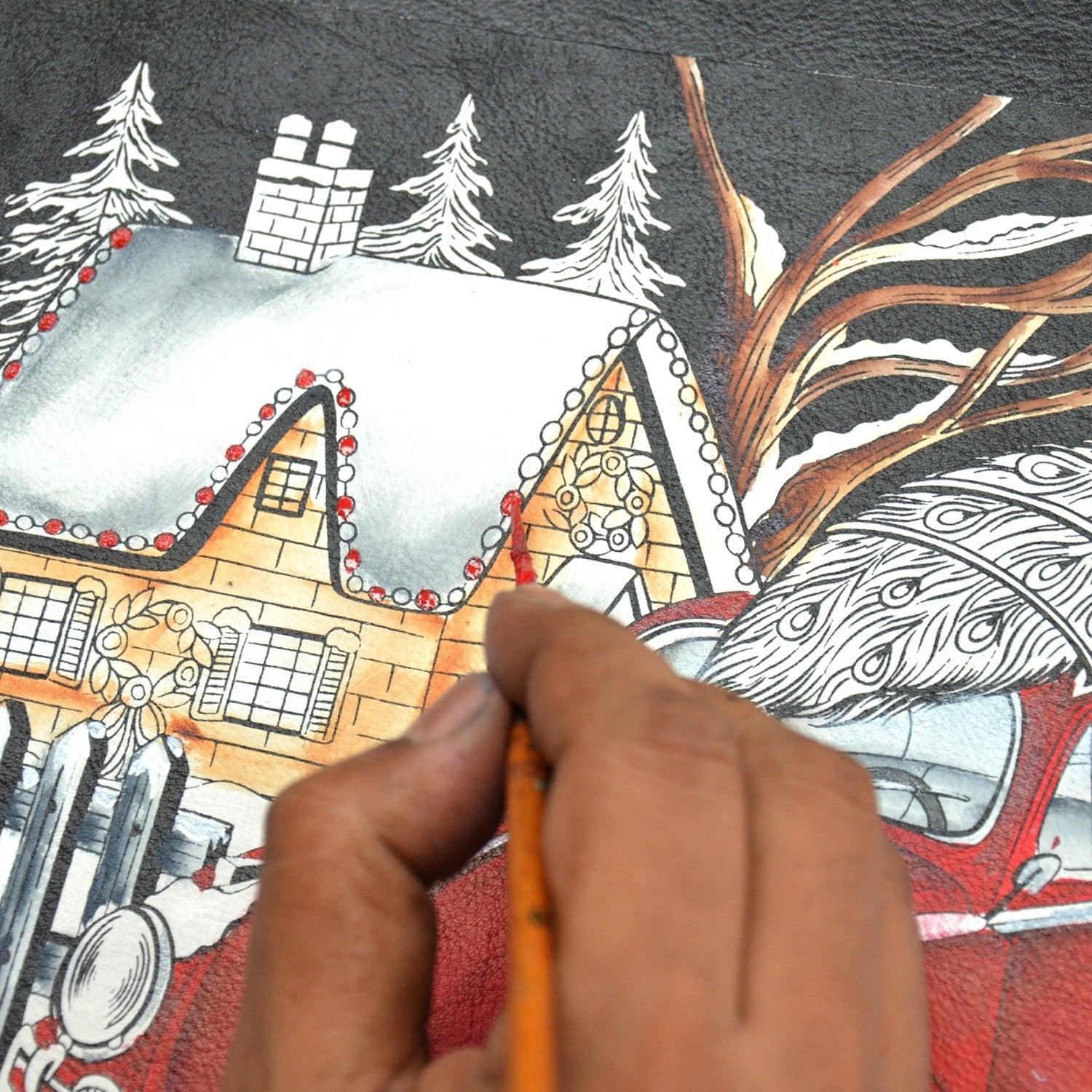 Painted Leather Bag Charm - K0035