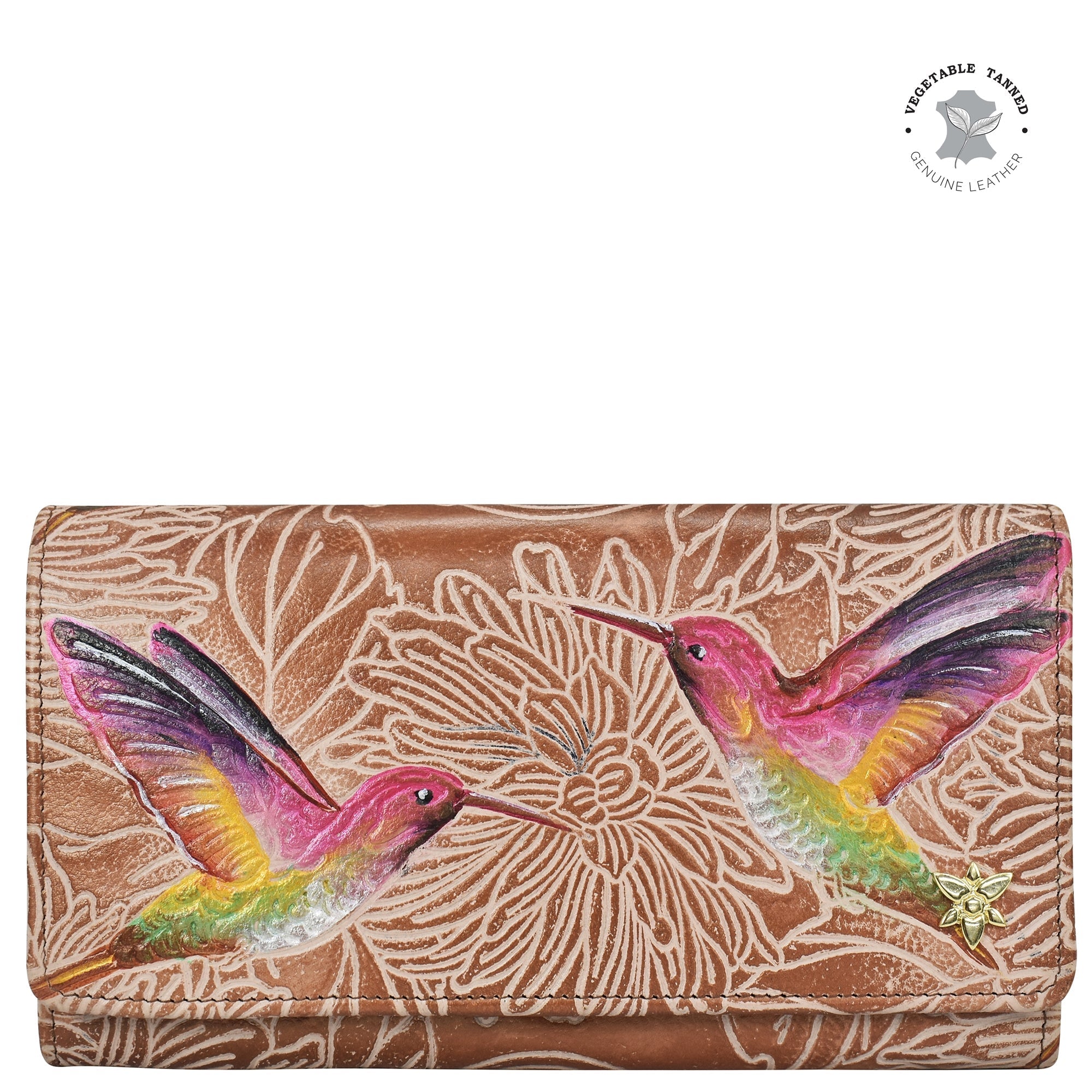 Tooled Birds Tan Accordion Flap Wallet - 1112