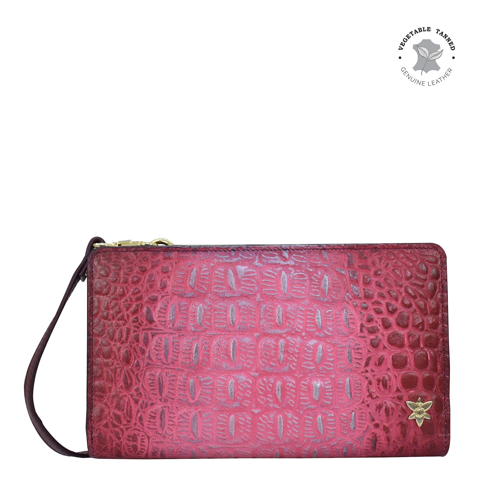 Croco Embossed Berry Organizer Wallet Crossbody - 1149