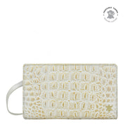 Croco Embossed Cream Gold Organizer Wallet Crossbody - 1149