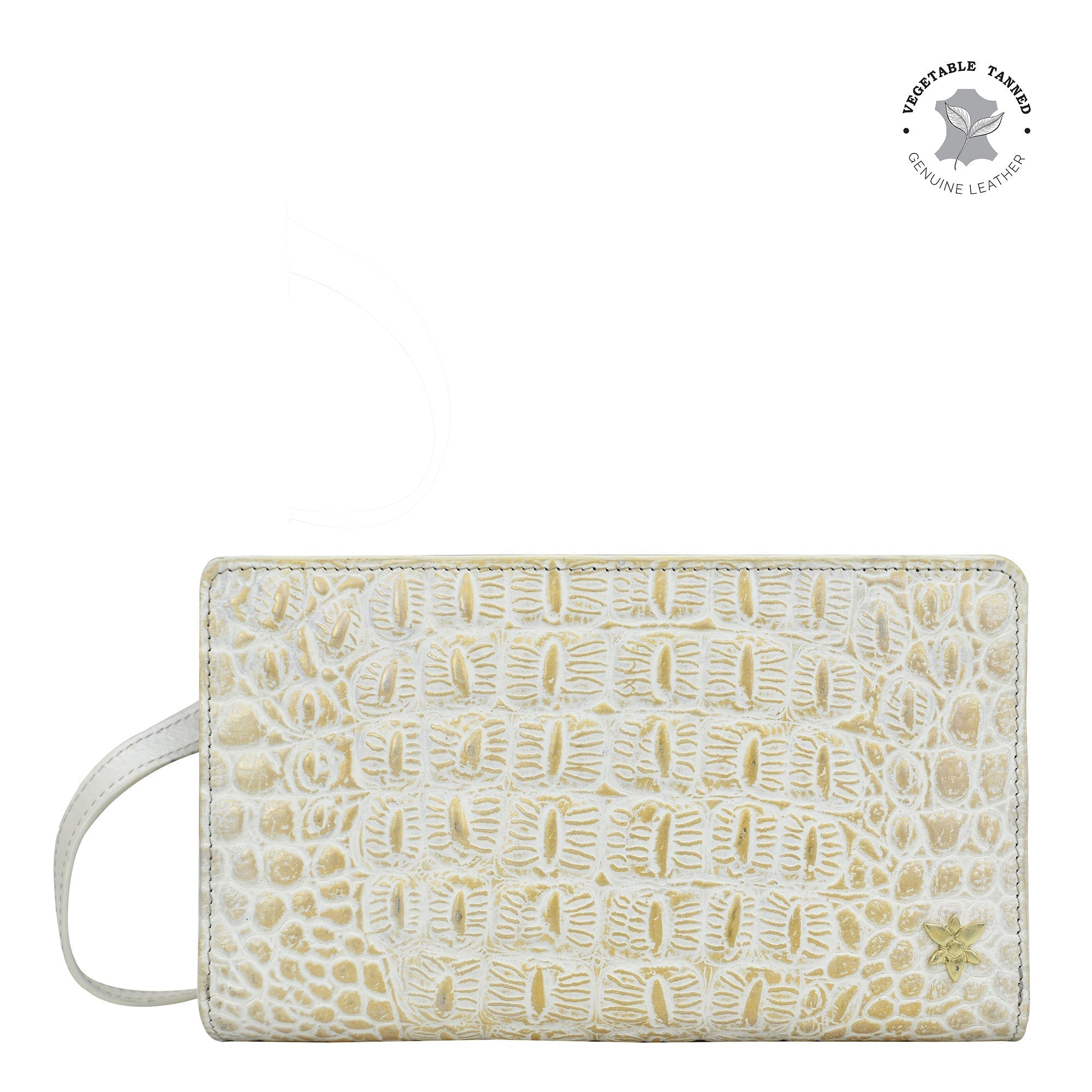 Croco Embossed Cream Gold Organizer Wallet Crossbody - 1149