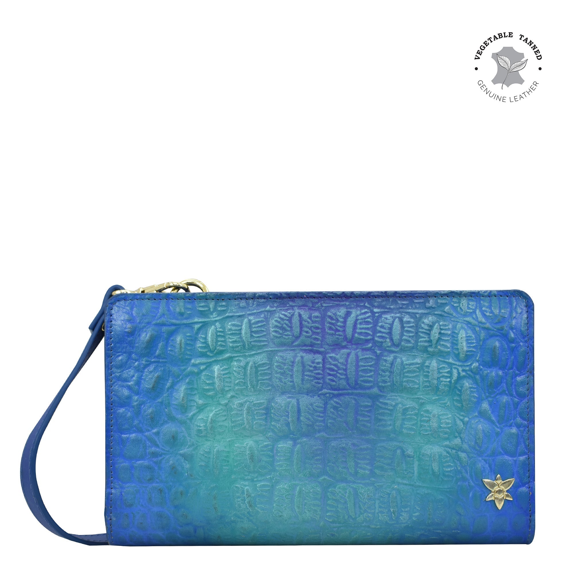 Croco Embossed Peacock Organizer Wallet Crossbody - 1149