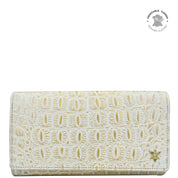 Croco Embossed Cream Gold Three Fold Wallet - 1150