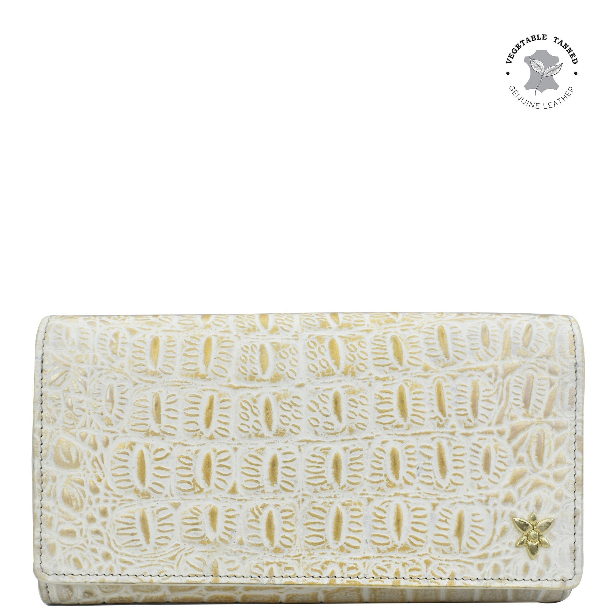 Croco Embossed Cream Gold Three Fold Wallet - 1150