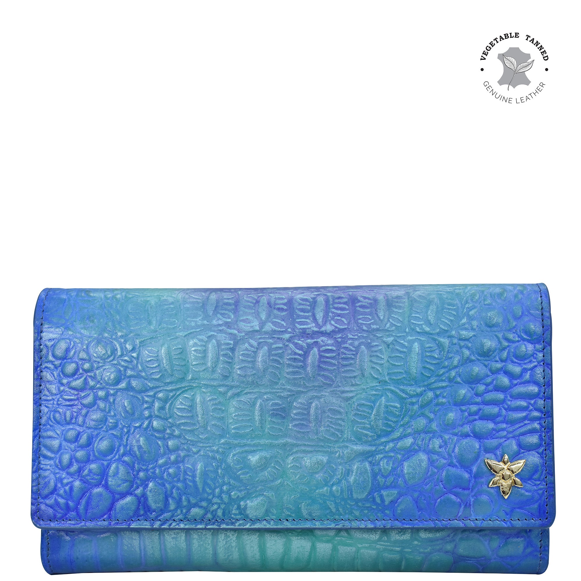 Croco Embossed Peacock Three Fold Wallet - 1150