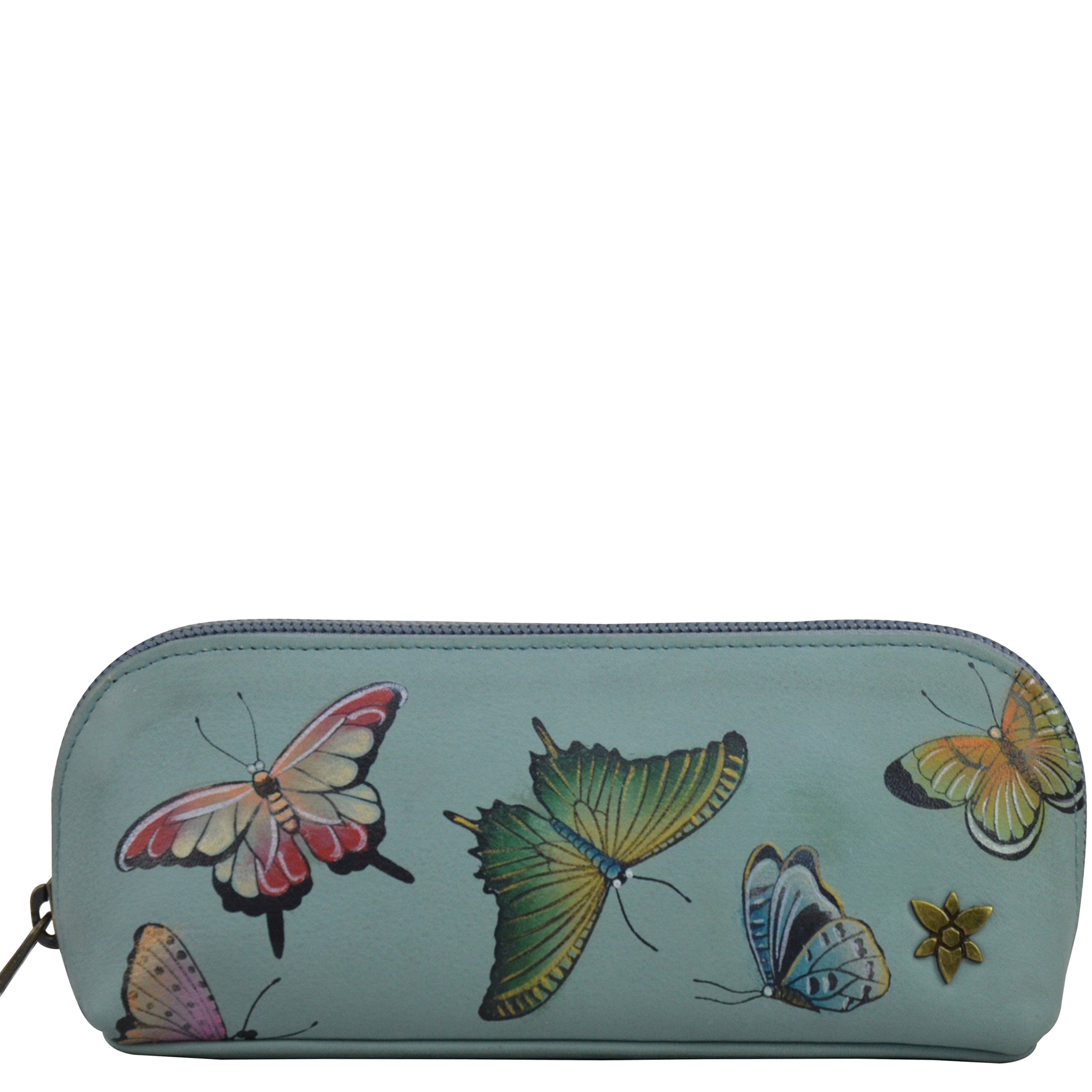 Cosmetic Pouch.  Butterfly Heaven painting in Green or Mint Color. Featuring soft fabric lining and secure zip closure.