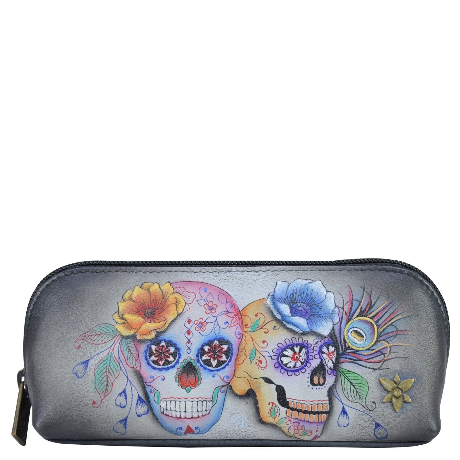 Cosmetic Pouch.  Calaveras de Azúcar painting in Black color. Featuring soft fabric lining and secure zip closure.