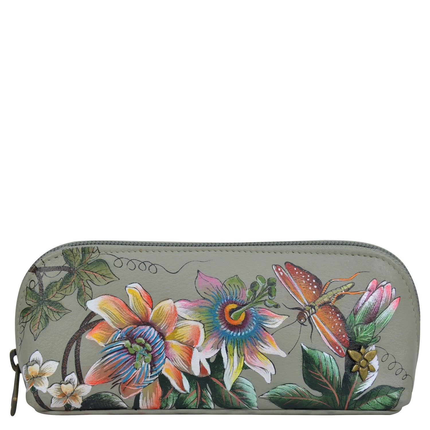 Cosmetic Pouch. Floral Passion painting in Multi color. Featuring soft fabric lining and secure zip closure.