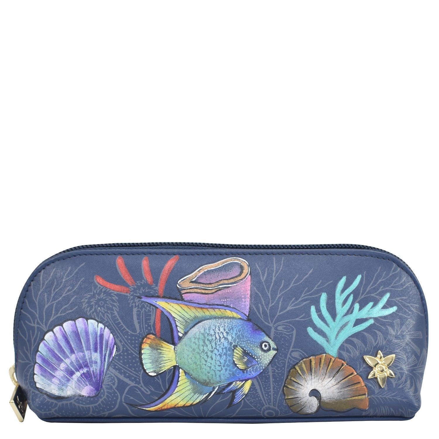 Cosmetic Pouch.  Mystical Reef painting in Blue color. Featuring soft fabric lining and secure zip closure.