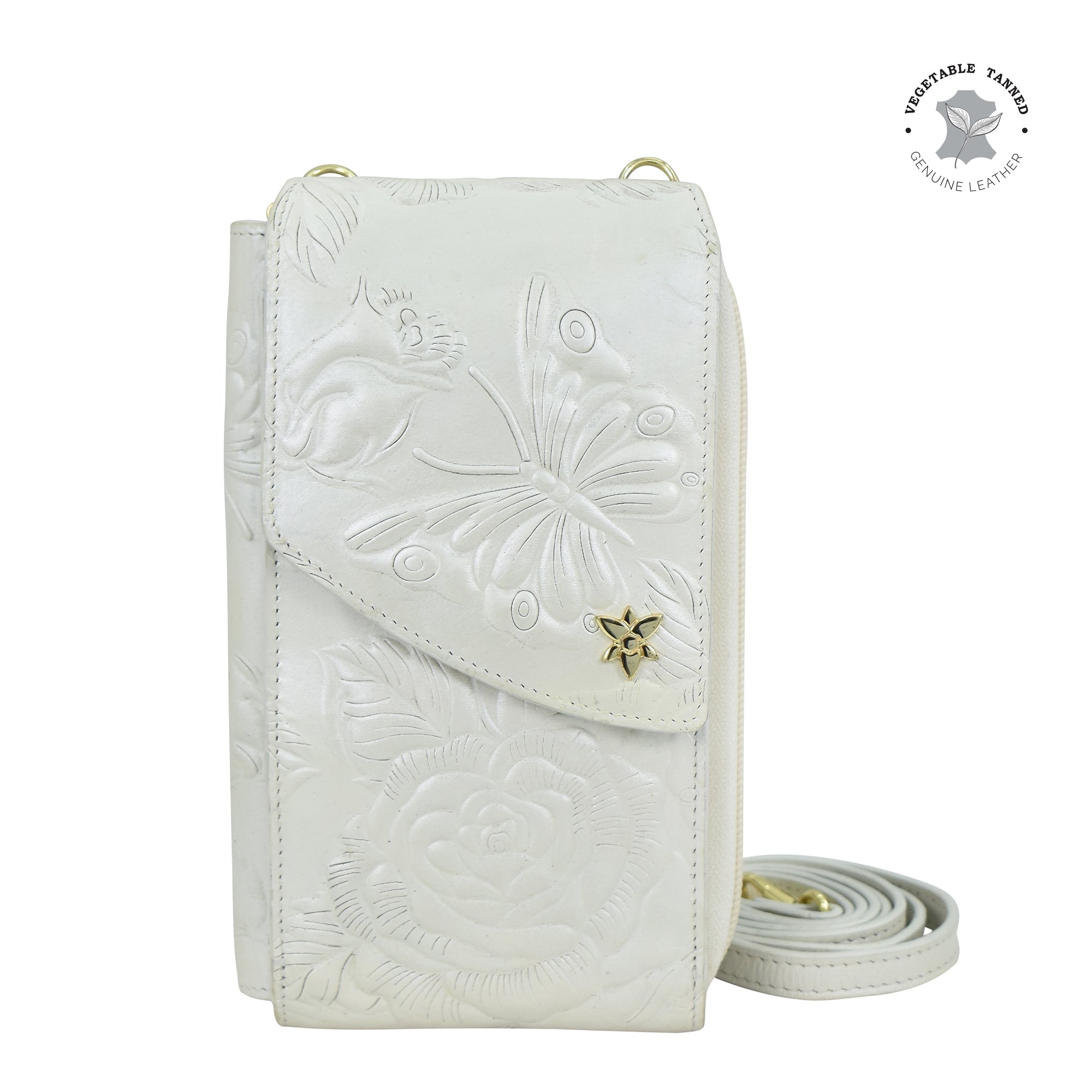 Tooled Rose-Peal White Crossbody Phone Case - 1173