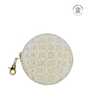 Croco Embossed Cream Gold Round Coin Purse - 1175