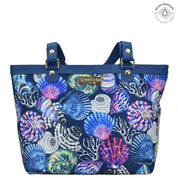 Sea Treasures Fabric with Leather Trim Zip Top City Tote - 12005