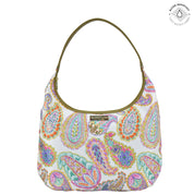 Boho Paisley Fabric with Leather Trim Large Sling Hobo - 12010