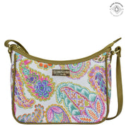 Boho Paisley Fabric with Leather Trim East/West Hobo - 12013