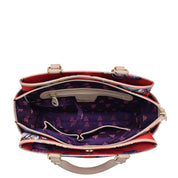 Fabric with Leather Trim Multi Compartment Satchel - 12014