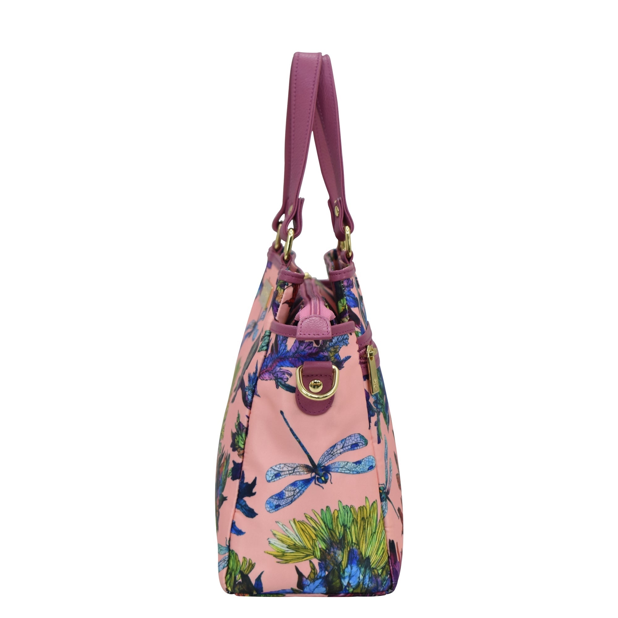 Fabric with Leather Trim Multi Compartment Satchel - 12014