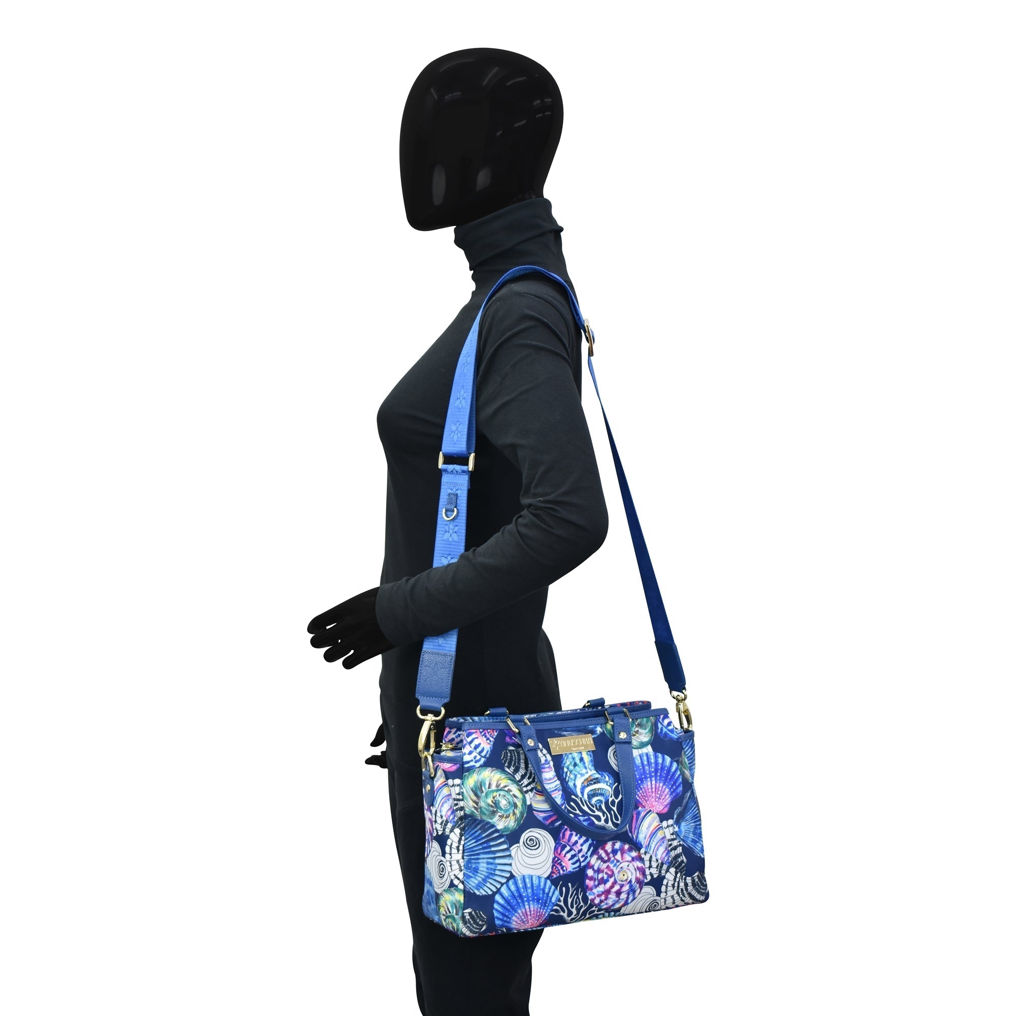 Fabric with Leather Trim Multi Compartment Satchel - 12014