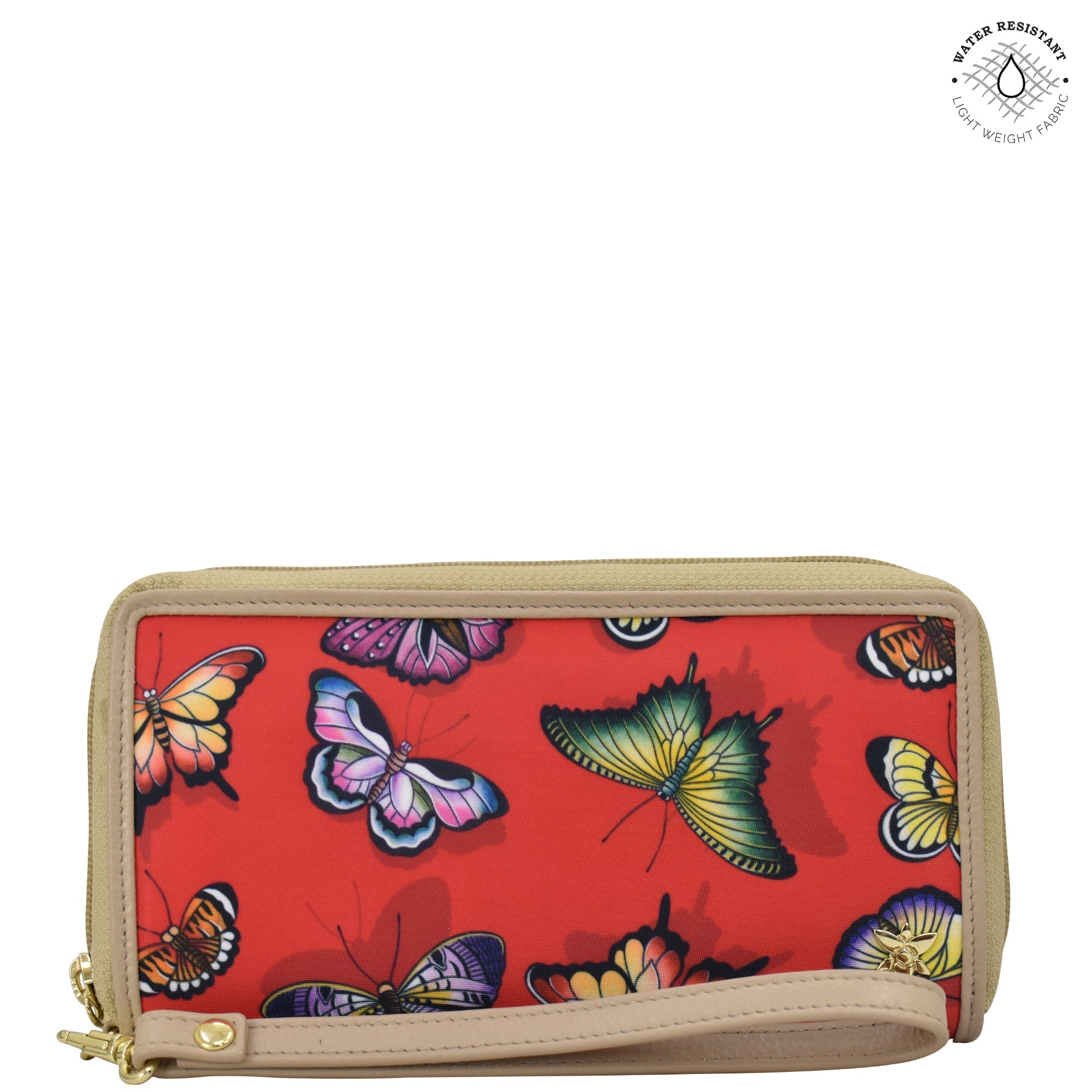 Butterfly Heaven Ruby Fabric with Leather Trim Wristlet Travel Wallet - 13000