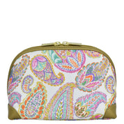 Fabric with Leather Trim Dome Cosmetic Bag - 13002