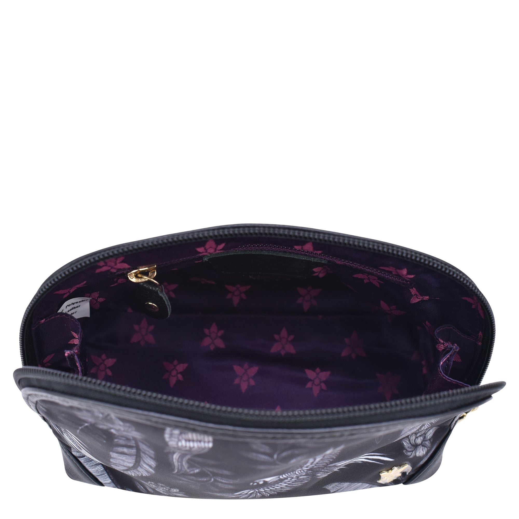 Fabric with Leather Trim Dome Cosmetic Bag - 13002