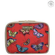 Butterfly Heaven Ruby Fabric with Leather Trim Travel Jewelry Organizer - 13003