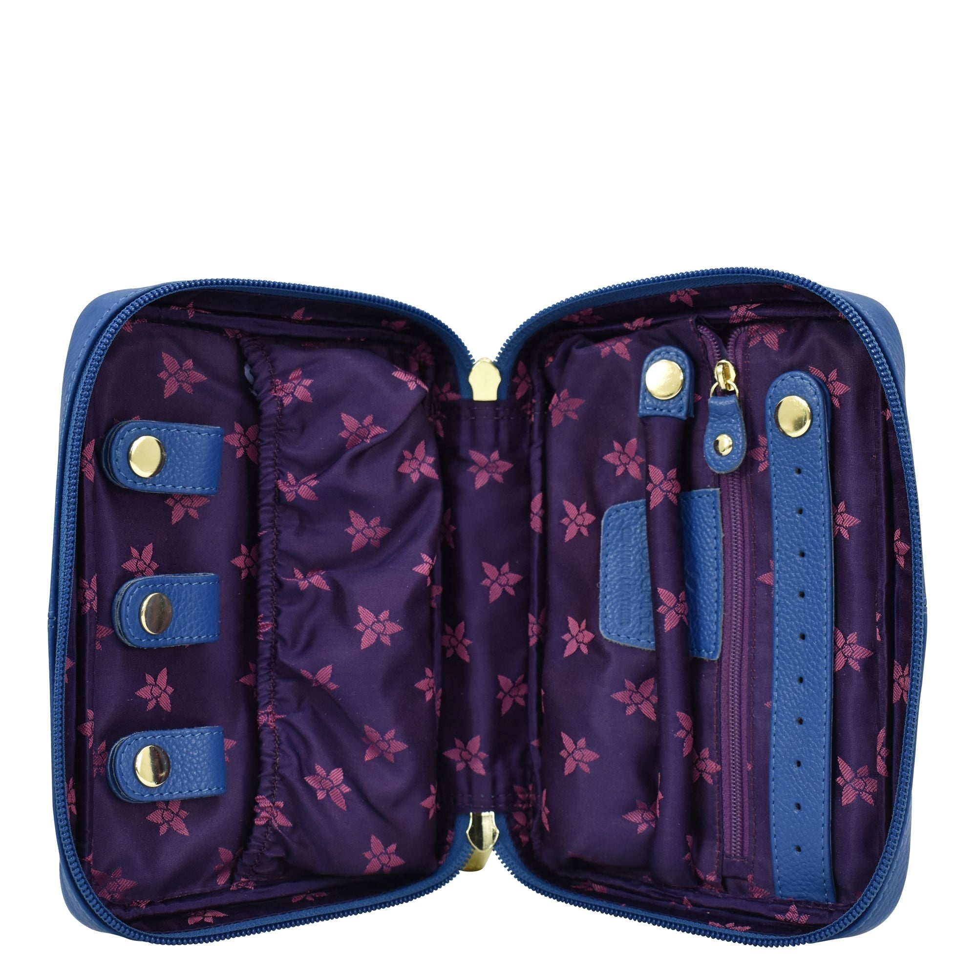 Fabric with Leather Trim Travel Jewelry Organizer - 13003