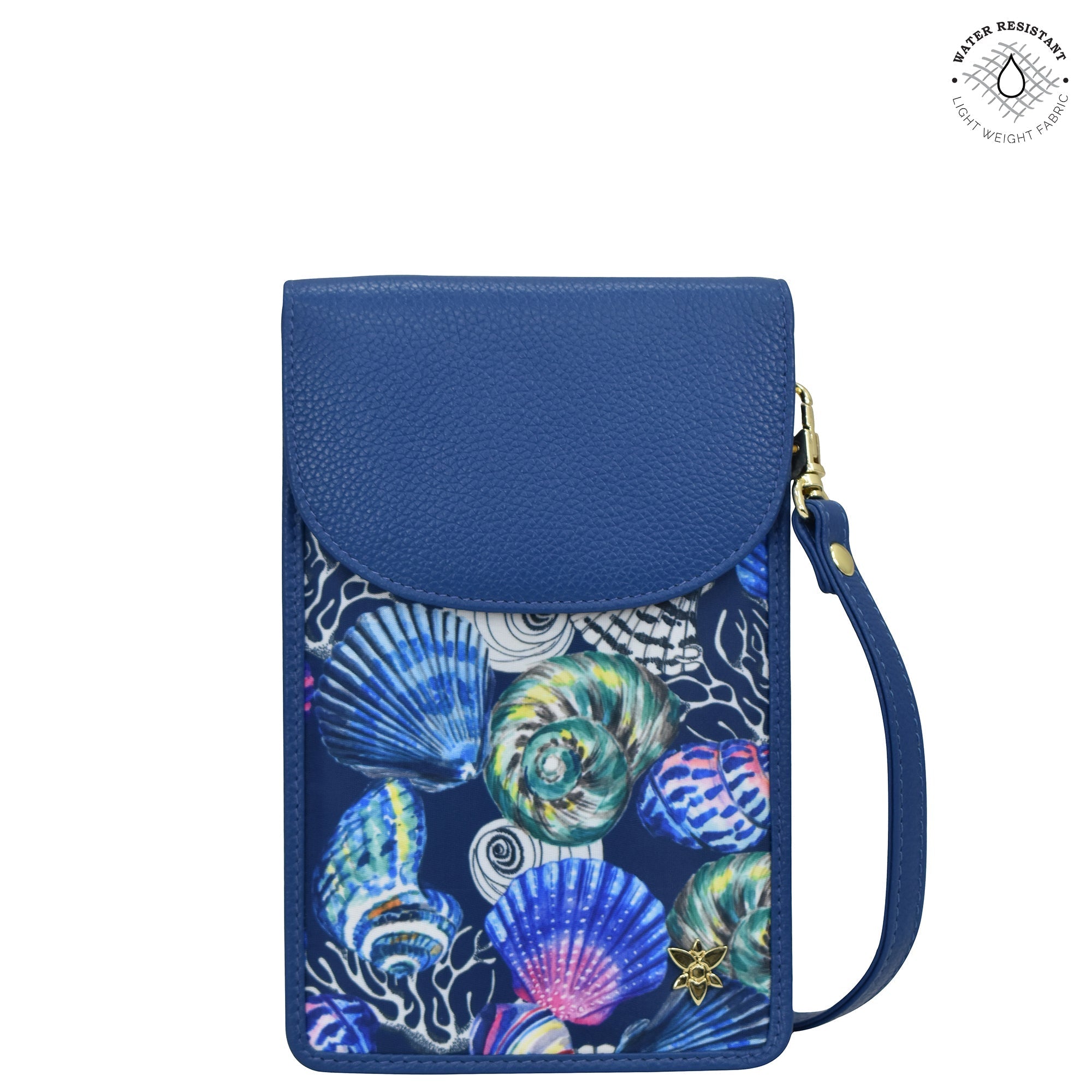 Sea Treasures Fabric with Leather Trim Cell Phone Crossbody Wallet - 13005