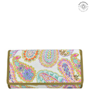 Boho Paisley Fabric with Leather Trim Three-Fold RFID Wallet - 13007