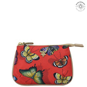 Butterfly Heaven Ruby Fabric with Leather Trim Zip Travel Pouch - 13008