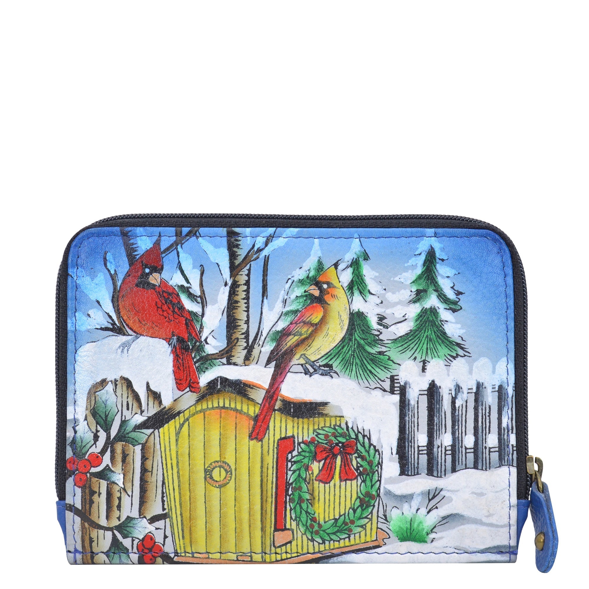 Wristlet. Snow Day painting in multi color. Featuring built-in organizer, card holders, removable strap and removable wristlet.