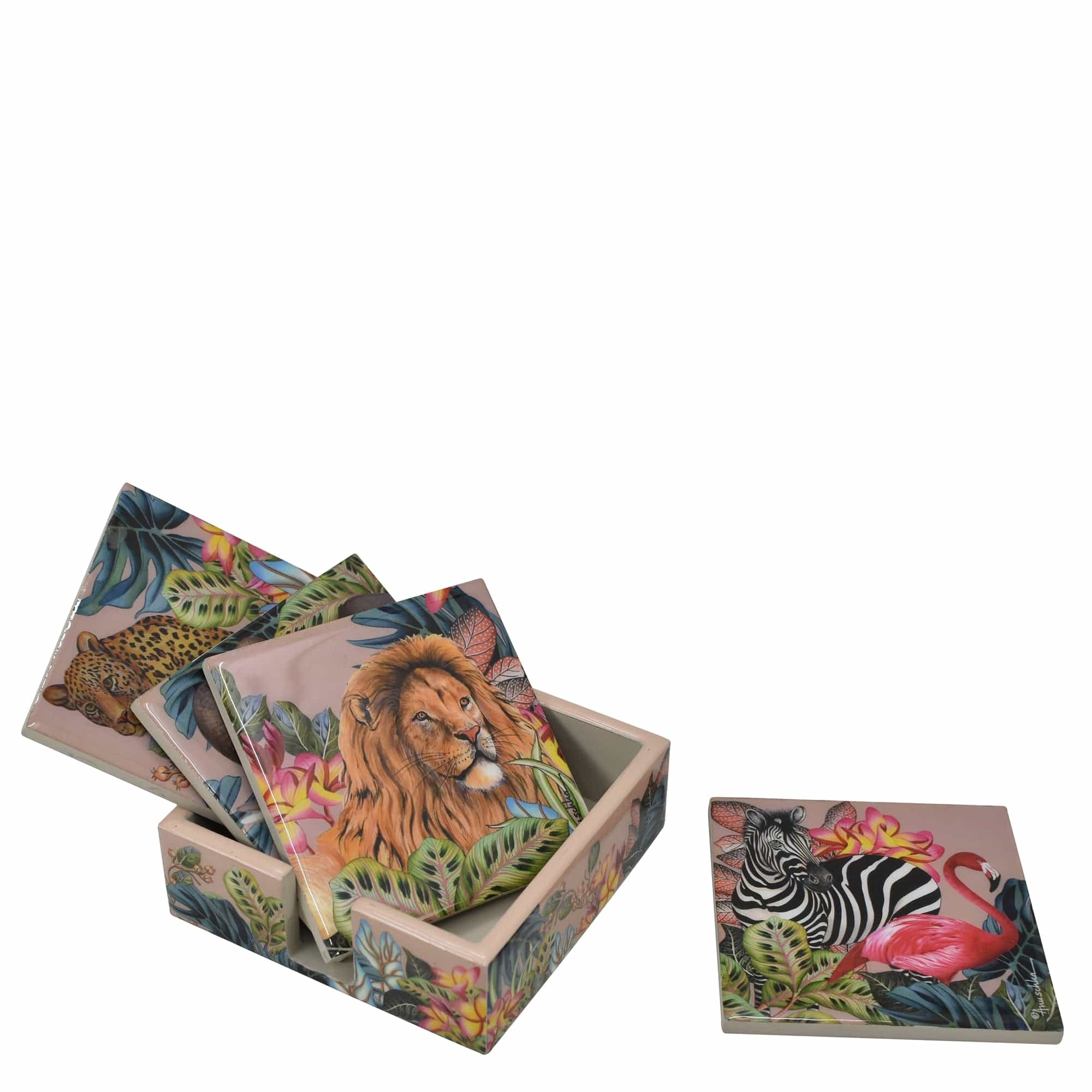 Set of 4 Wooden Printed Square Coasters - 25000