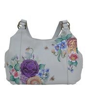 Floral Charm Triple Compartment Large Satchel - 652