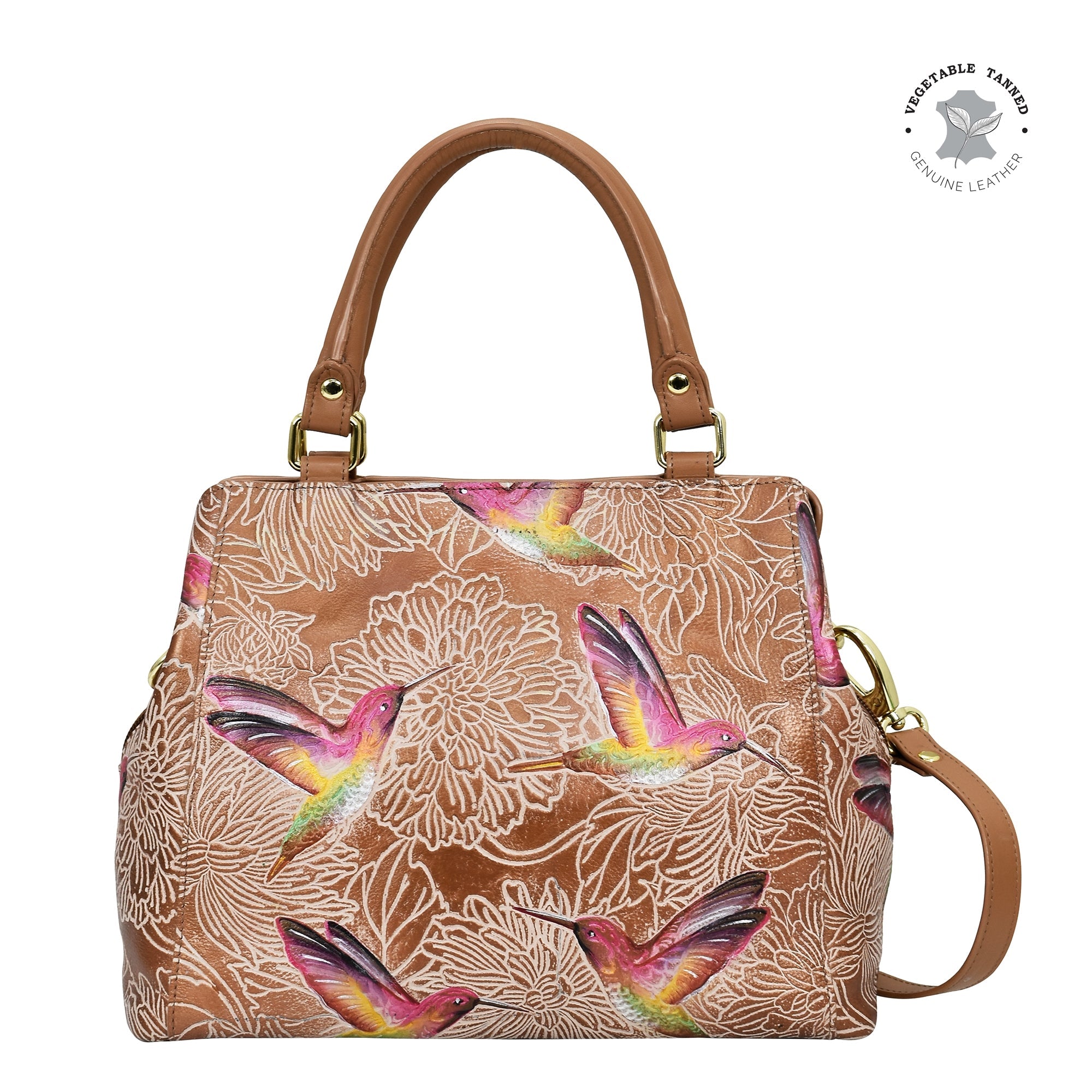 Tooled Birds Tan Multi Compartment Satchel - 690