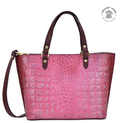 Croco Embossed Berry Medium Tote - 693