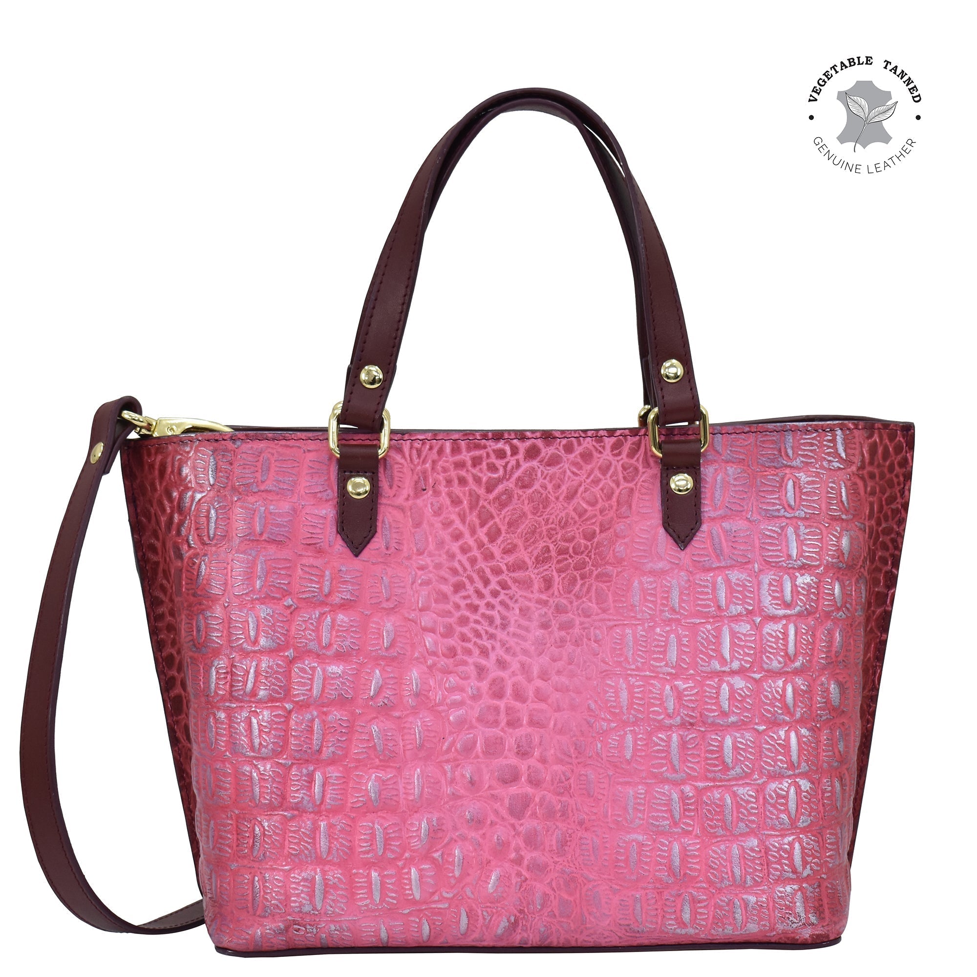 Croco Embossed Berry Medium Tote - 693