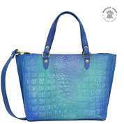 Croco Embossed Peacock Medium Tote - 693