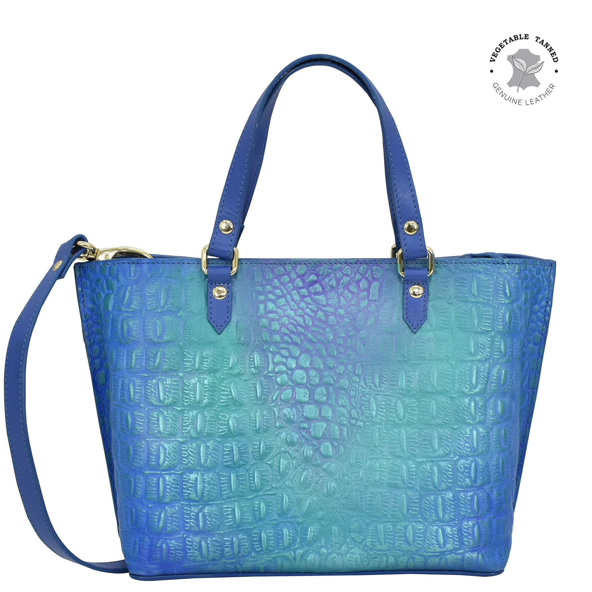 Croco Embossed Peacock Medium Tote - 693