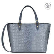 Croco Embossed Silver/Grey Medium Tote - 693