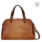 Croc Embossed Caramel Wide Organizer Satchel - 695