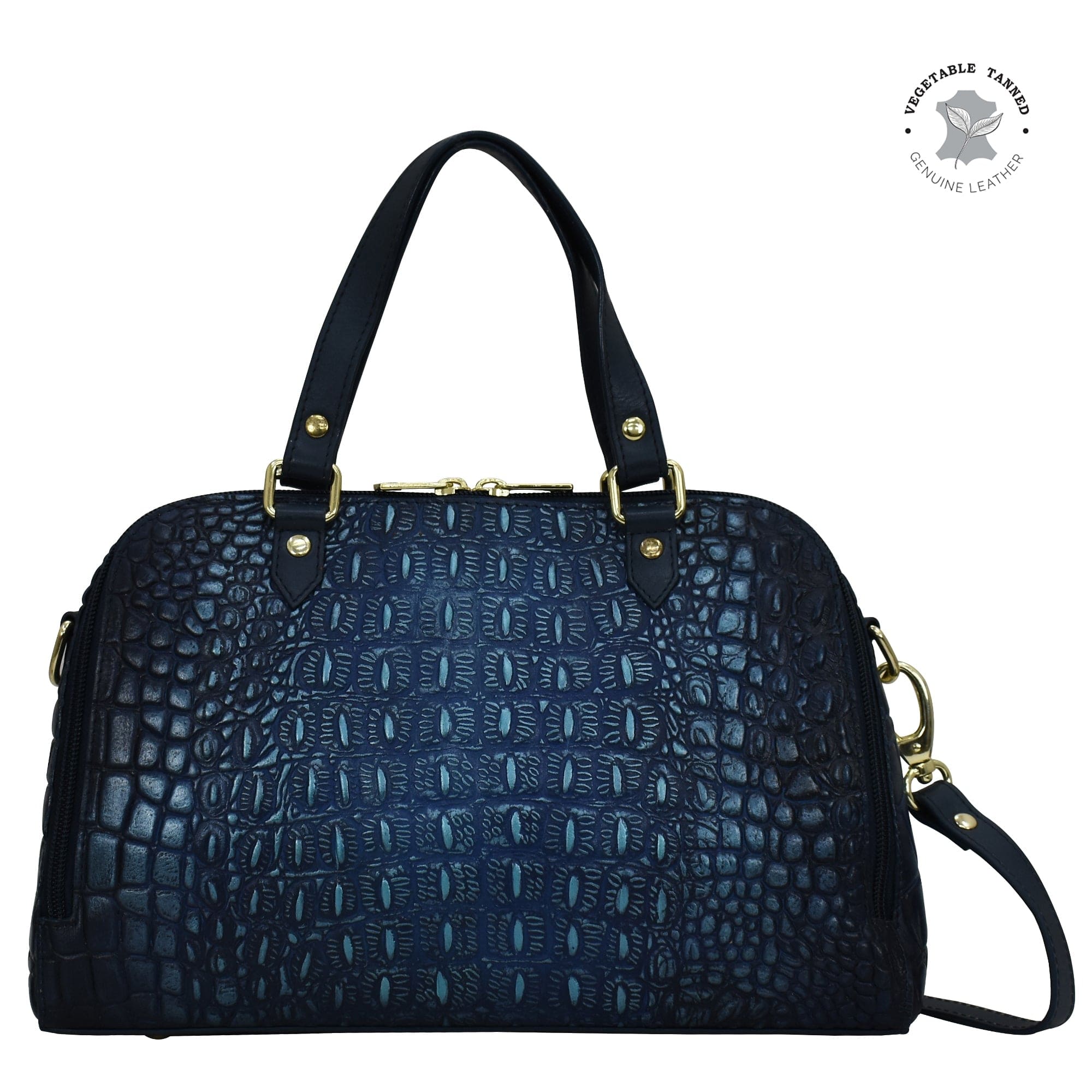 Croc Embossed Sapphire Wide Organizer Satchel - 695