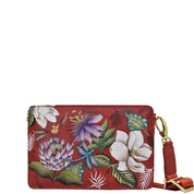 Anuschka Triple Compartment Crossbody with Crimson Garden painting