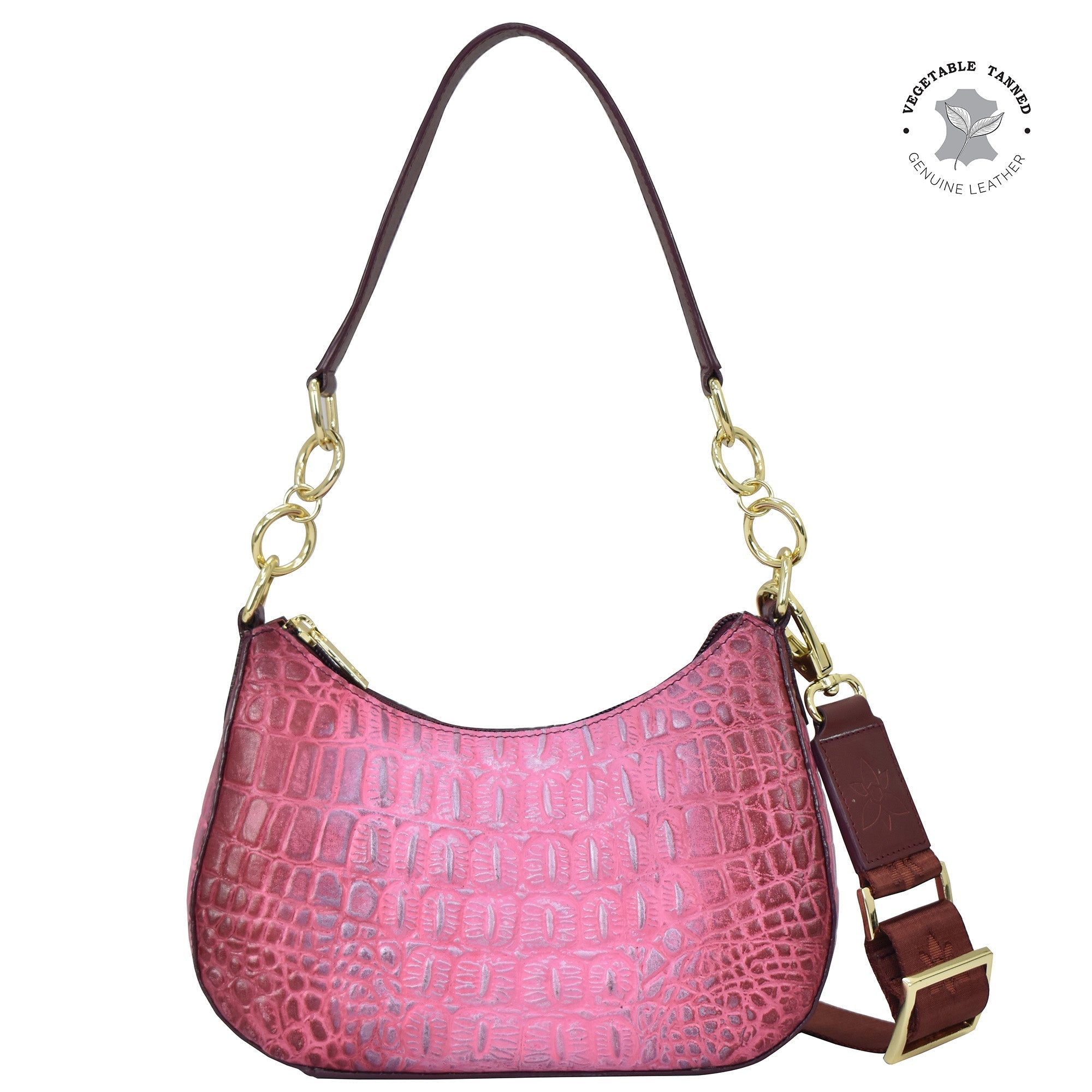 Croco Embossed Berry Small Convertible Hobo - 701