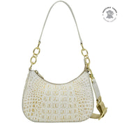 Croco Embossed Cream Gold Small Convertible Hobo - 701