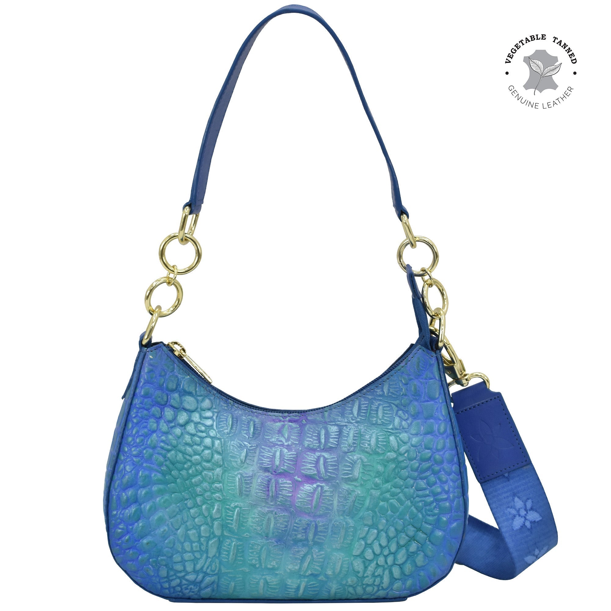 Croco Embossed Peacock Small Convertible Hobo - 701